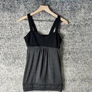 Lululemon Tank Top Womens 8 Black Gray Built In Bra Yoga Athletic Cinch Hem